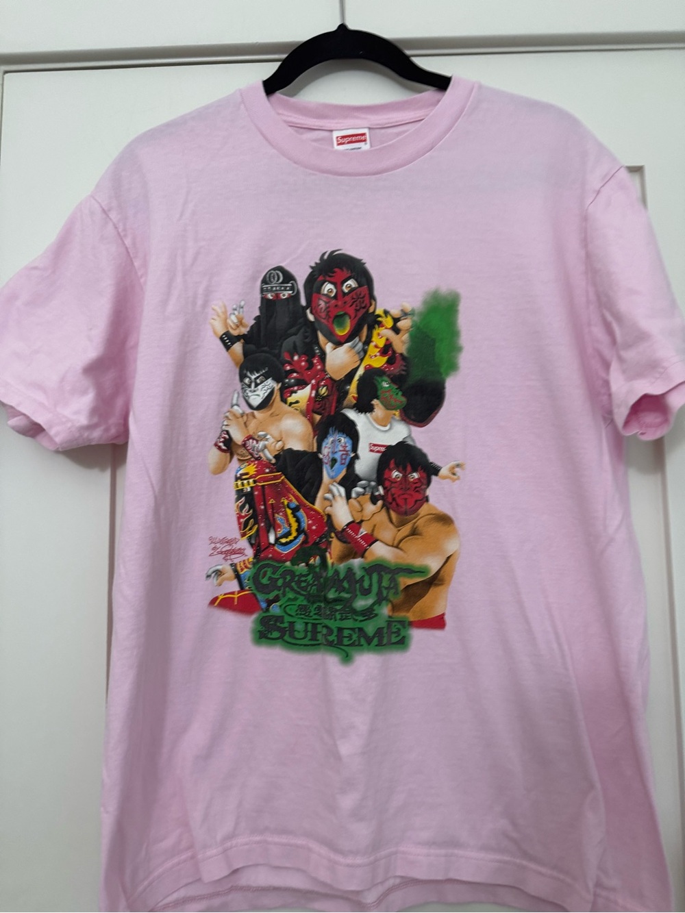 Supreme Pink Tee with Multicolor Luchador Graphic